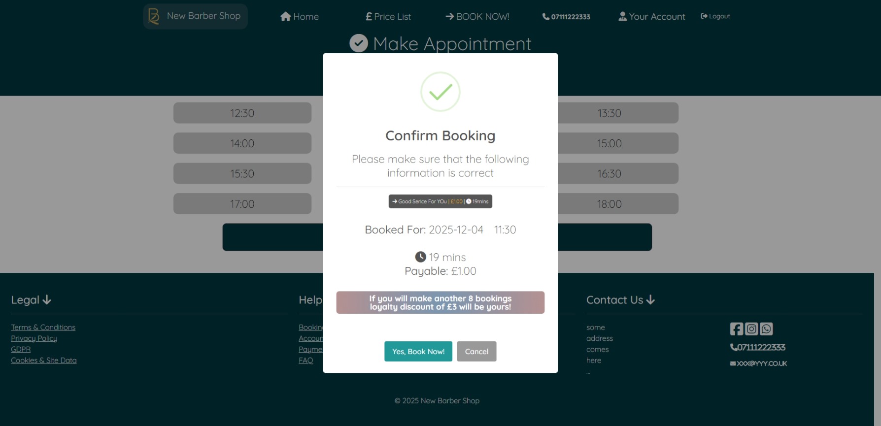 BarberCore booking interface