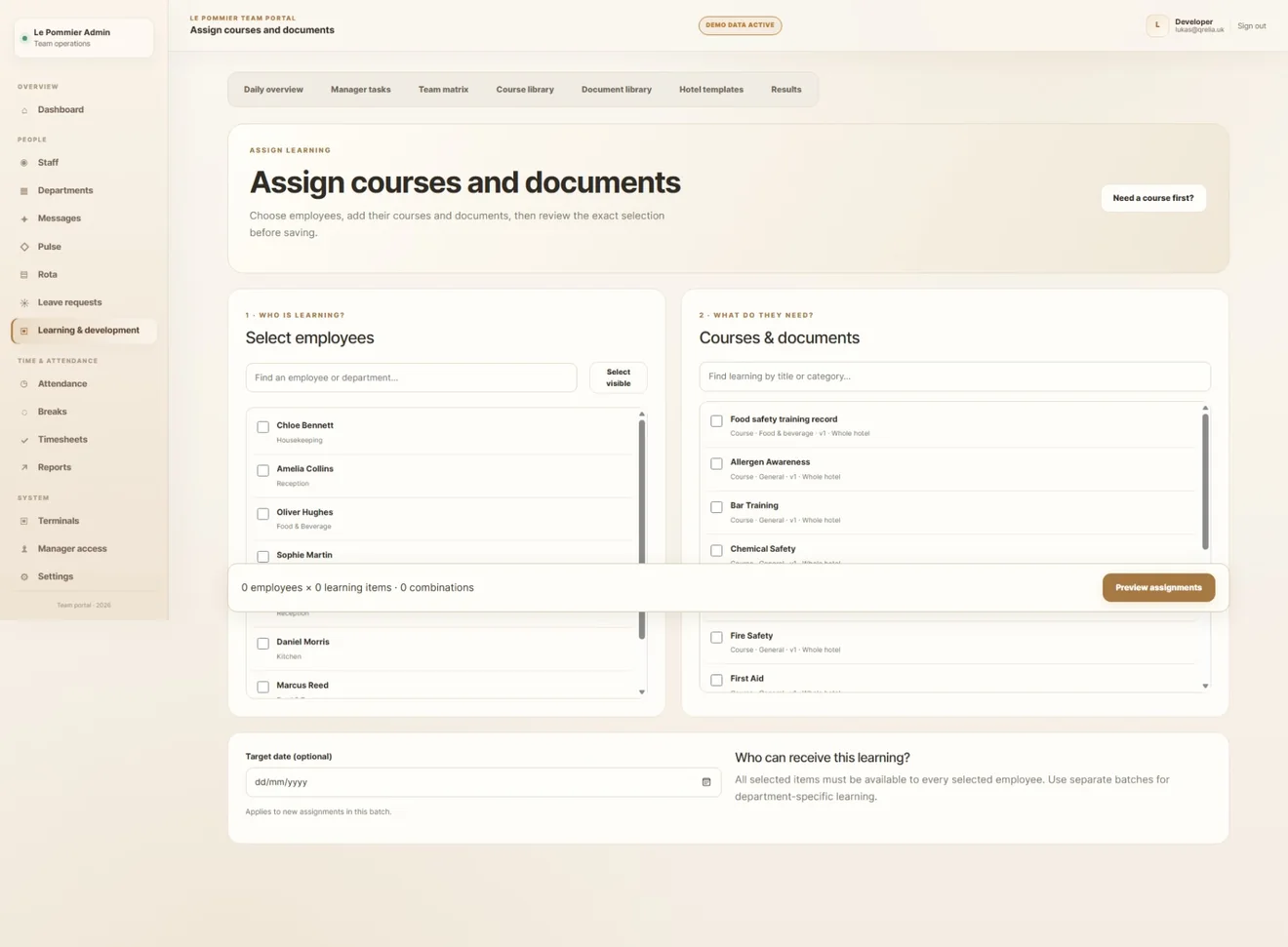 Assign courses and documents in the Pulse admin portal