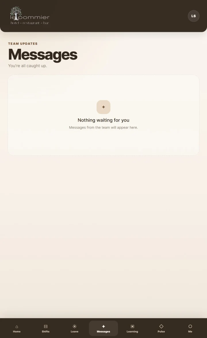 Crew messages screen
