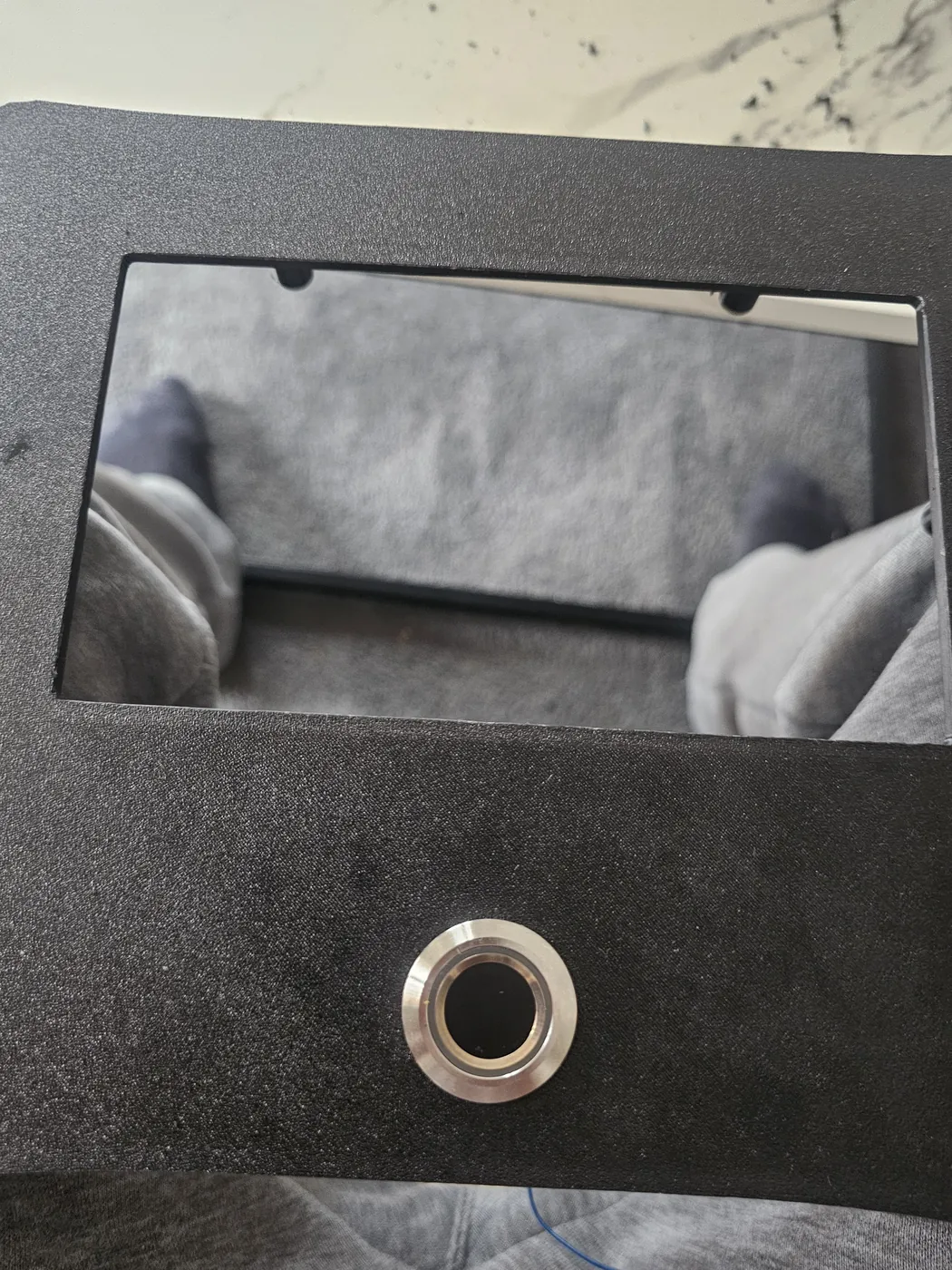Custom terminal faceplate with screen window and fingerprint sensor mounting hole